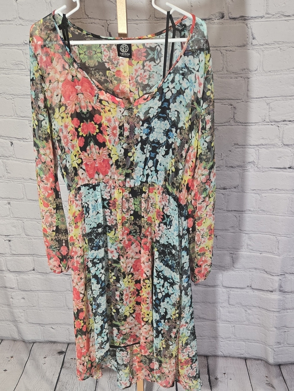 bobeau Coral & Yellow Floral Ruffled Dress